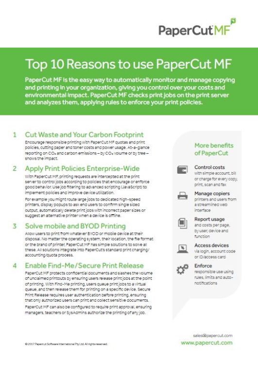 Top 10 Reasons, Papercut MF, ABM Business Systems, Sharp, Copier, Printer, MFP, Service, Supplies, HP, Xerox, CT, Connecticut