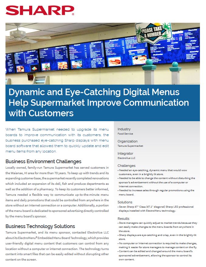 Digital Menus Supermarket, Sharp, ABM Business Systems, Sharp, Copier, Printer, MFP, Service, Supplies, HP, Xerox, CT, Connecticut