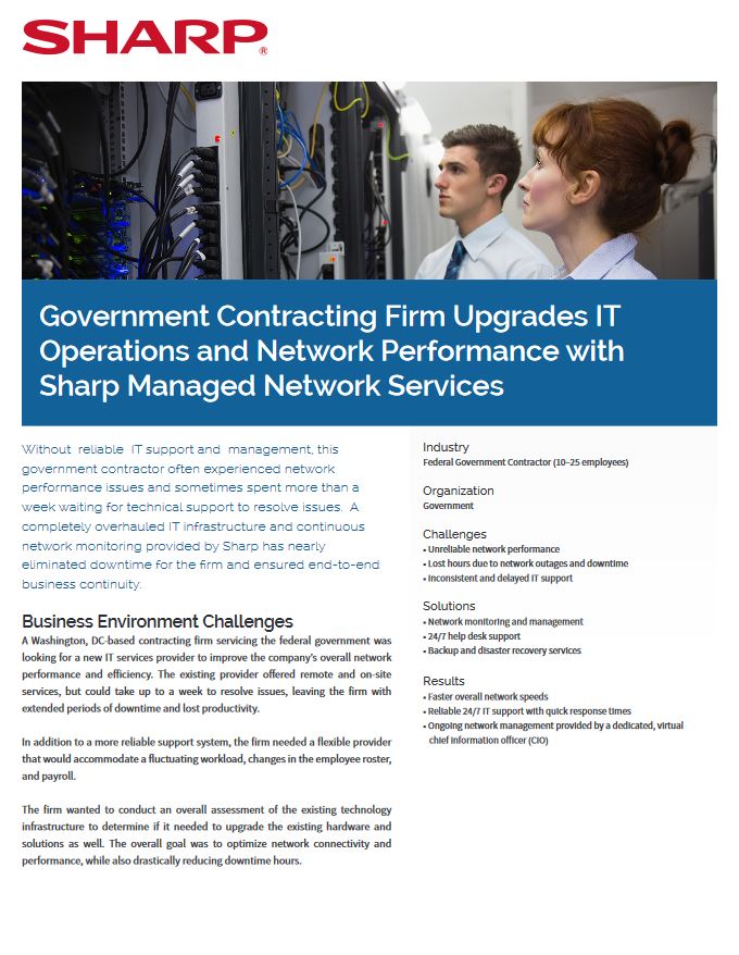 Governemnet Contractor It Case Study Cover, Sharp, ABM Business Systems, Sharp, Copier, Printer, MFP, Service, Supplies, HP, Xerox, CT, Connecticut