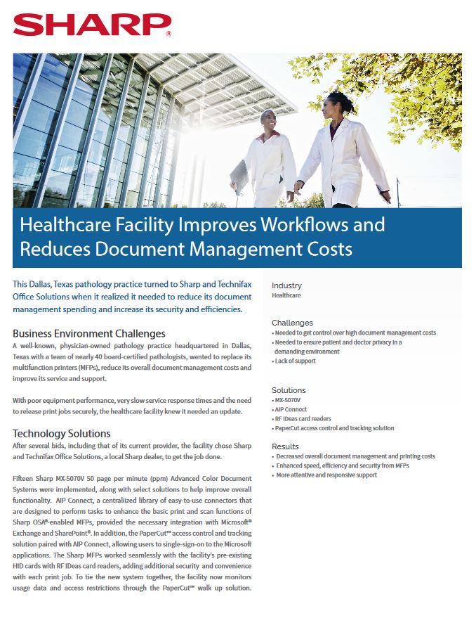 Healthcare Facility Case Study Pdf Cover, Sharp, ABM Business Systems, Sharp, Copier, Printer, MFP, Service, Supplies, HP, Xerox, CT, Connecticut