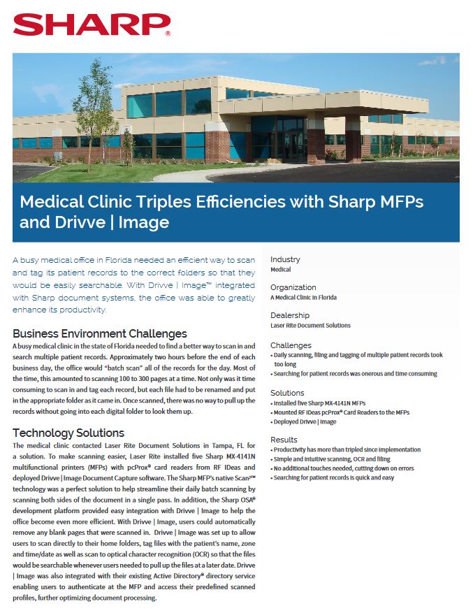 Medical Clinic Case Study Pdf Cover, Sharp, ABM Business Systems, Sharp, Copier, Printer, MFP, Service, Supplies, HP, Xerox, CT, Connecticut