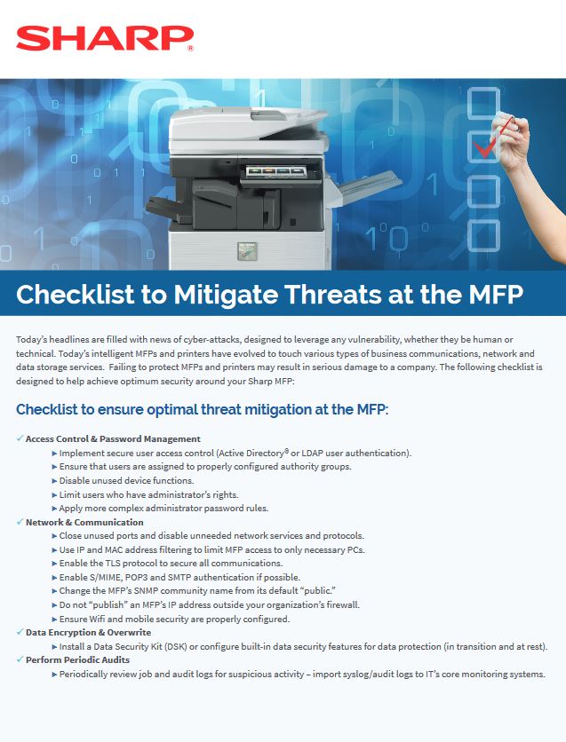 Mfp Security Checklist, Sharp, ABM Business Systems, Sharp, Copier, Printer, MFP, Service, Supplies, HP, Xerox, CT, Connecticut