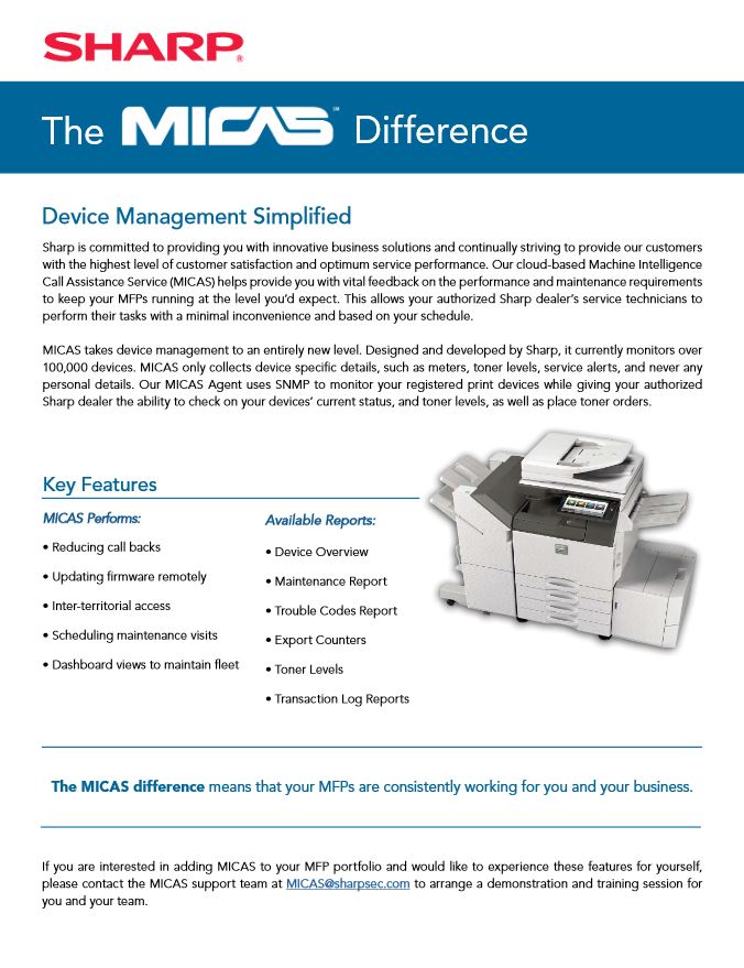 Sharp Micas Difference Data Sheet, Sharp, ABM Business Systems, Sharp, Copier, Printer, MFP, Service, Supplies, HP, Xerox, CT, Connecticut