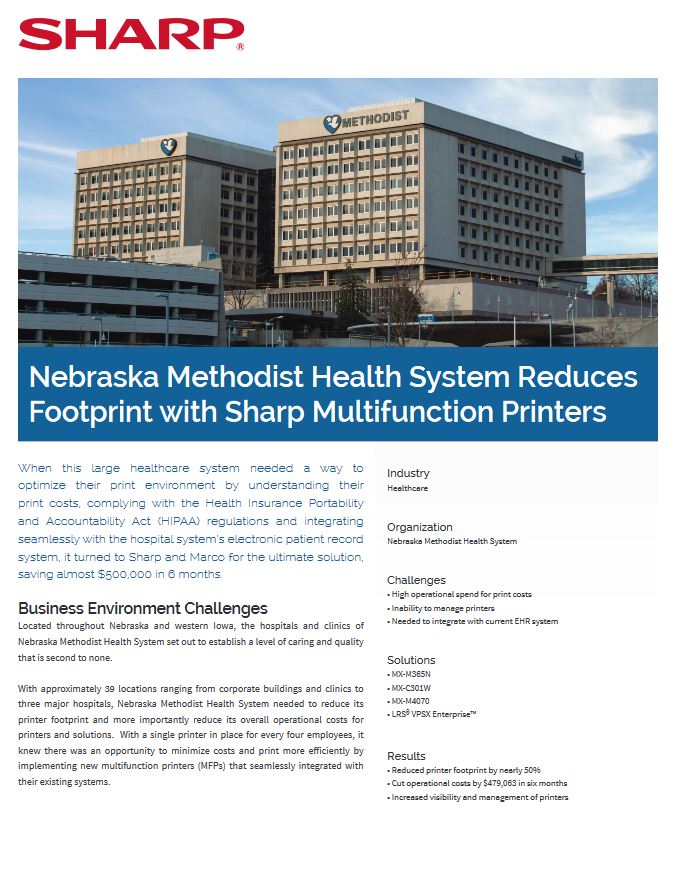 Nebraska Methodist Health Case Study Cover, Sharp, ABM Business Systems, Sharp, Copier, Printer, MFP, Service, Supplies, HP, Xerox, CT, Connecticut