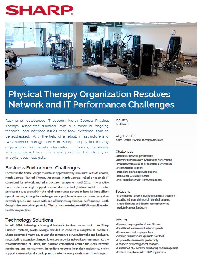 Physical Therapy Organization Case Study Pdf Cover, Sharp, ABM Business Systems, Sharp, Copier, Printer, MFP, Service, Supplies, HP, Xerox, CT, Connecticut