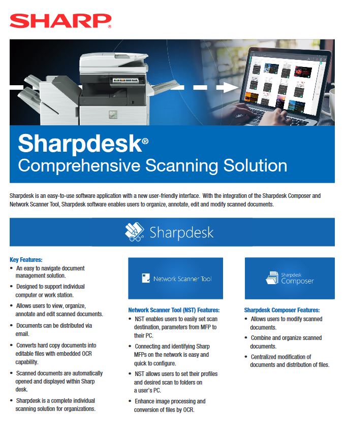 Sharpdesk Data Sheet, Sharp, ABM Business Systems, Sharp, Copier, Printer, MFP, Service, Supplies, HP, Xerox, CT, Connecticut