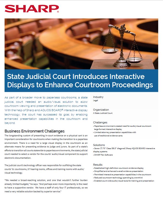State Judicial Court Case Study Cover Legal, Sharp, ABM Business Systems, Sharp, Copier, Printer, MFP, Service, Supplies, HP, Xerox, CT, Connecticut