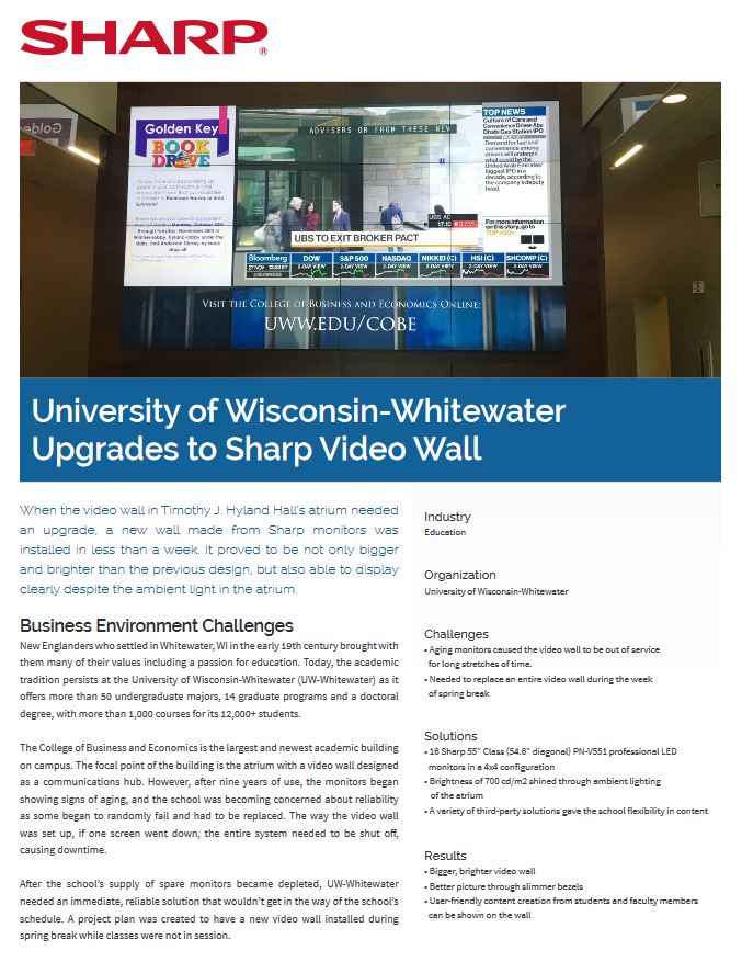 University Of Wisconsin Video Wall Case Study, Sharp, ABM Business Systems, Sharp, Copier, Printer, MFP, Service, Supplies, HP, Xerox, CT, Connecticut